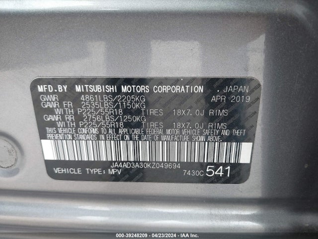 JA4AD3A30KZ049694 Mitsubishi Outlander Se