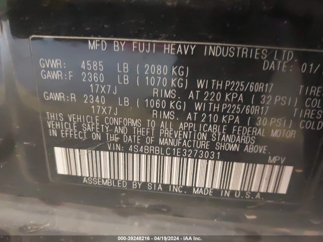 Subaru Outback 2.5i Limited 2014 4S4BRBLC1E3273031 Image 9