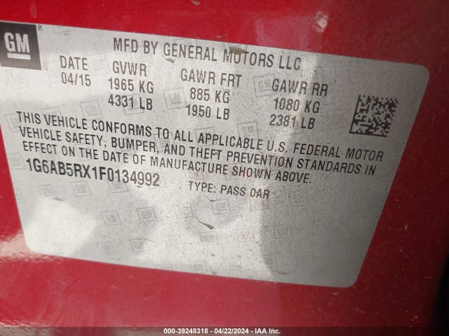 1G6AB5RX1F0134992 Cadillac ATS LUXURY