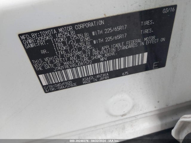 Toyota RAV4 LE 2016 JTMZFREV4GJ081572 Image 9