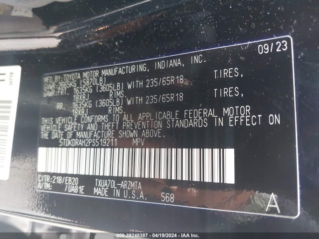 Toyota Highlander Xle 2023 5TDKDRAH2PS519211 Image 9