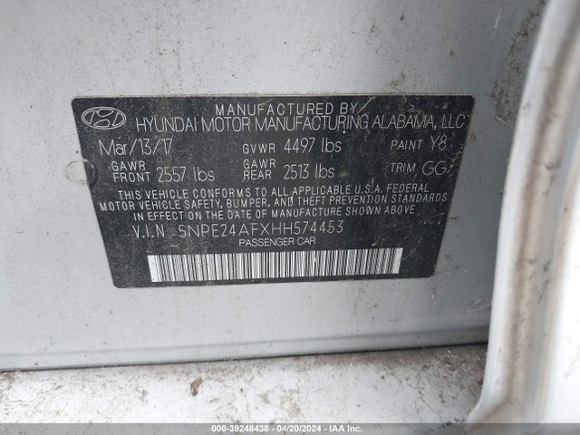 Hyundai Sonata 2017 5NPE24AFXHH574453 Image 9