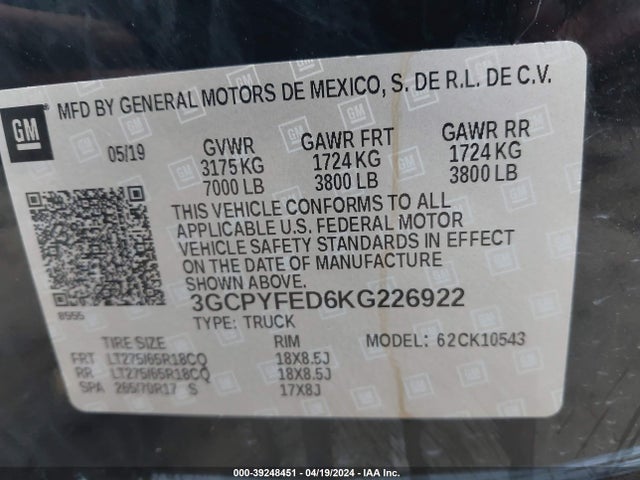 Chevrolet Silverado 1500 Lt Trail Boss 2019 3GCPYFED6KG226922 Image 9