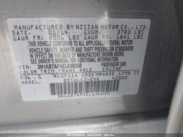 Nissan SENTRA S 2014 3N1AB7AP4EL636050 Image 9