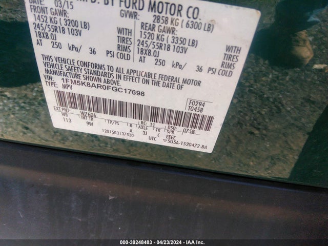 Ford Utility Police Interceptor 2015 1FM5K8AR0FGC17698 Image 9