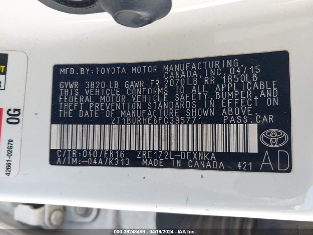 Toyota Corolla Le Plus 2015 2T1BURHE6FC395771 Image 9