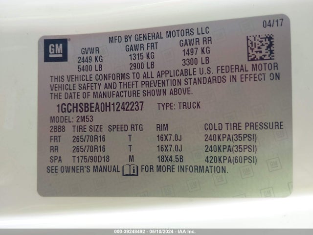 Chevrolet Colorado Wt 2017 1GCHSBEA0H1242237 Image 9