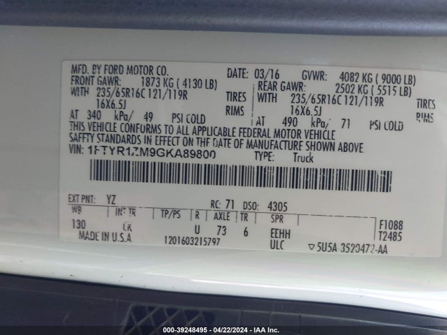 Ford Transit-250 2016 1FTYR1ZM9GKA89800 Image 9