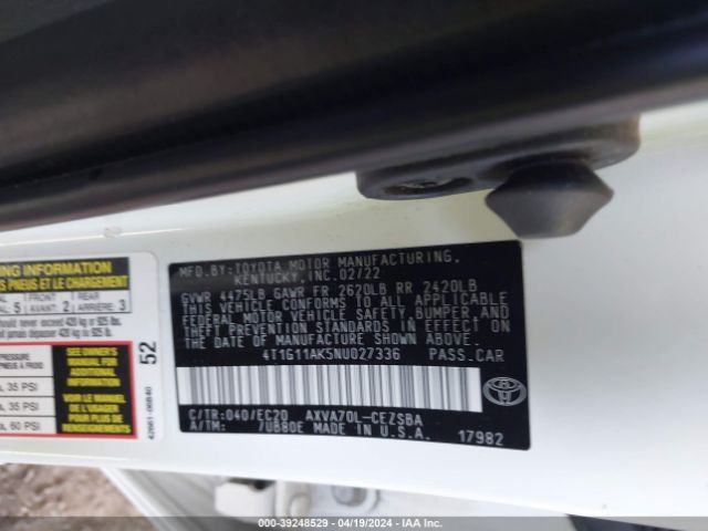 4T1G11AK5NU027336 Toyota Camry Se Nightshade Edition