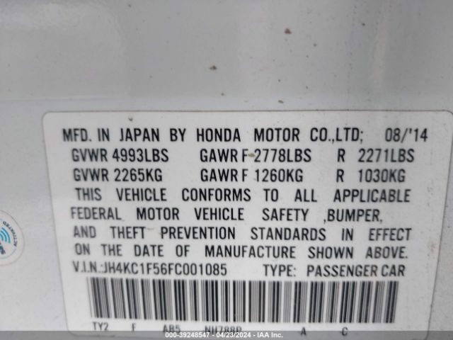 JH4KC1F56FC001085 Acura RLX