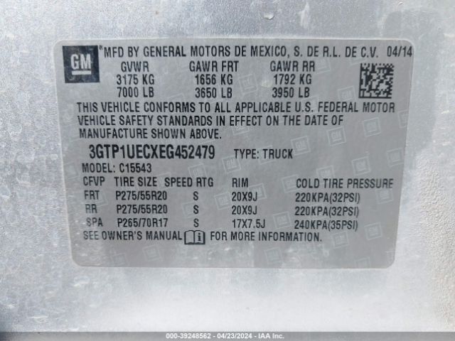 3GTP1UECXEG452479 GMC Sierra 1500 Sle