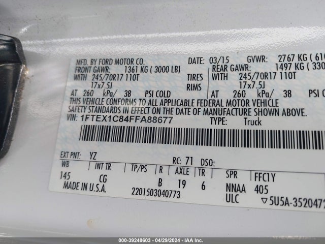 Ford F-150 Xl 2015 1FTEX1C84FFA88677 Image 9