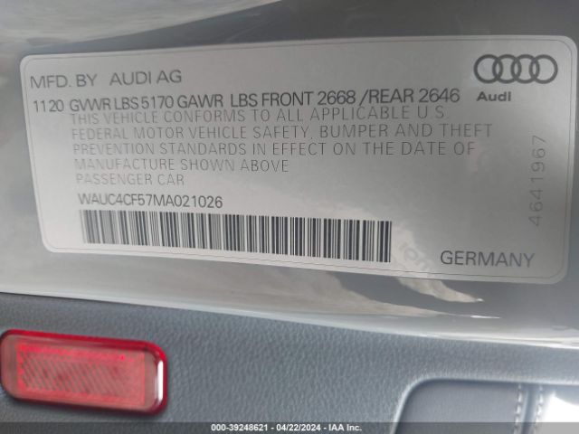 WAUC4CF57MA021026 Audi S5 Sportback Premium Plus Tfsi Quattro Tiptronic