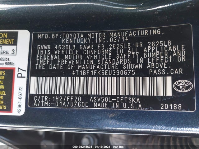 Toyota CAMRY SE 2014 4T1BF1FK5EU390675 Image 9