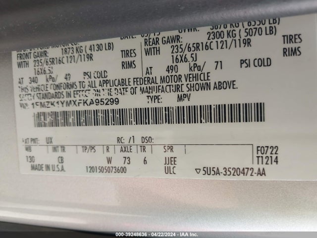 Ford Transit-150 Xlt 2015 1FMZK1YMXFKA95299 Image 9
