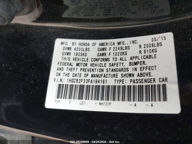 Honda ACCORD LX 2015 1HGCR2F33FA184161 Image 9
