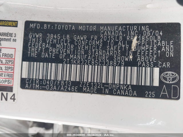 39248695 :رقم المزاد ، 2T1KR32E85C338879 vin ، 2005 Toyota Matrix Xr مزاد بيع