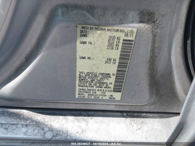 Nissan Altima 2.5 S 2015 1N4AL3AP4FC493350 Image 9