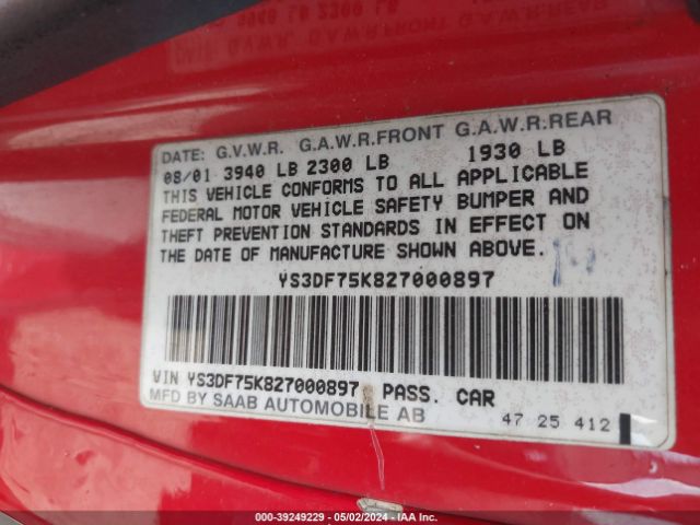 2002 SAAB 9-3 YS3DF75K827000897 Photo 8