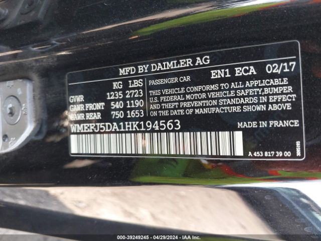 WMEFJ5DA1HK194563 Smart Fortwo Passion/prime/proxy/pure