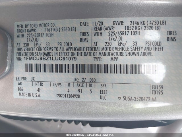 1FMCU9BZ1LUC61079 Ford Escape Se Sport Hybrid