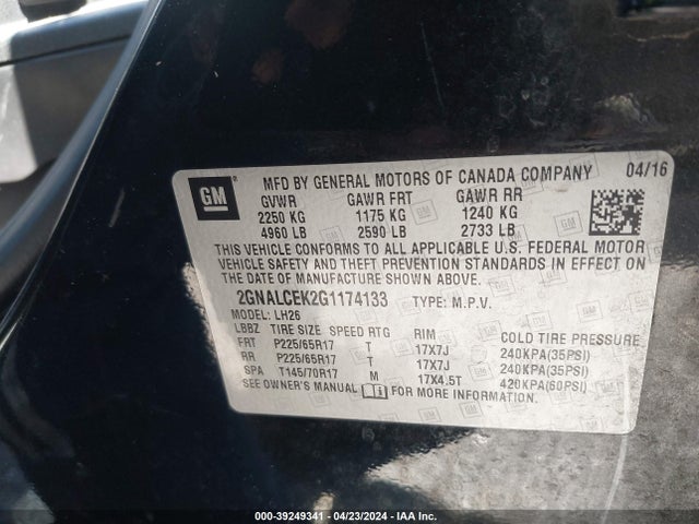 Chevrolet EQUINOX LT 2016 2GNALCEK2G1174133 Image 9
