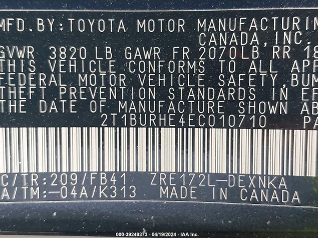 Toyota COROLLA LE 2014 2T1BURHE4EC010710 Image 9