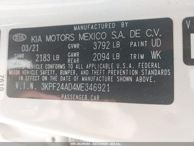 KIA Forte Lxs 2021 3KPF24AD4ME346921 Image 9