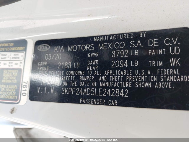 KIA Forte Lxs 2020 3KPF24AD5LE242842 Image 9