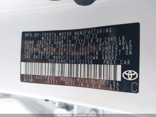 Toyota COROLLA LE 2024 5YFB4MDEXRP102256 Image 9