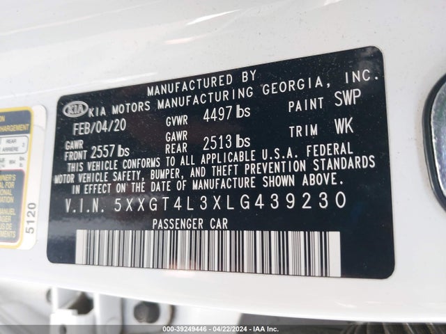 KIA Optima Lx 2020 5XXGT4L3XLG439230 Image 9