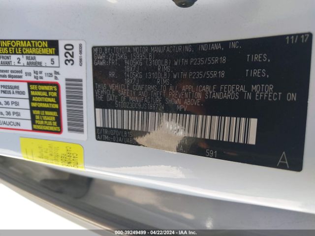 5TDDZ3DC9JS188724 Toyota Sienna Limited Premium 7 Passenger