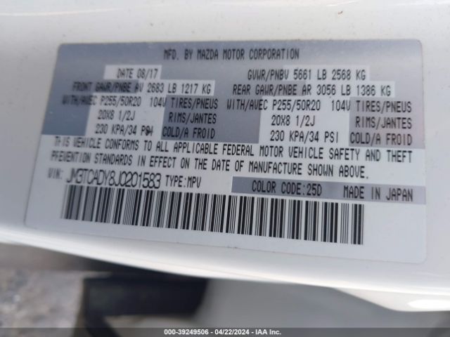 JM3TCADY8J0201583 Mazda Cx-9 Grand Touring
