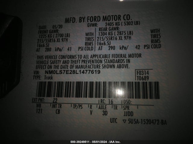 Ford Transit Connect Xl 2020 NM0LS7E28L1477619 Image 9