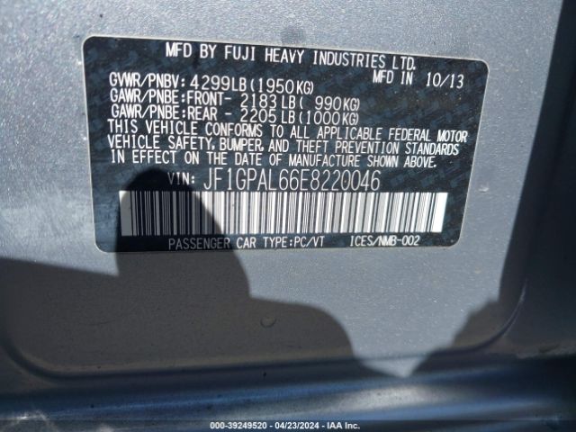 JF1GPAL66E8220046 Subaru Impreza 2.0i Sport Premium