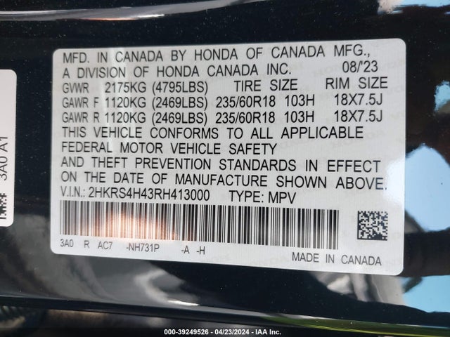 Honda Cr-v Ex Awd 2024 2HKRS4H43RH413000 Image 9