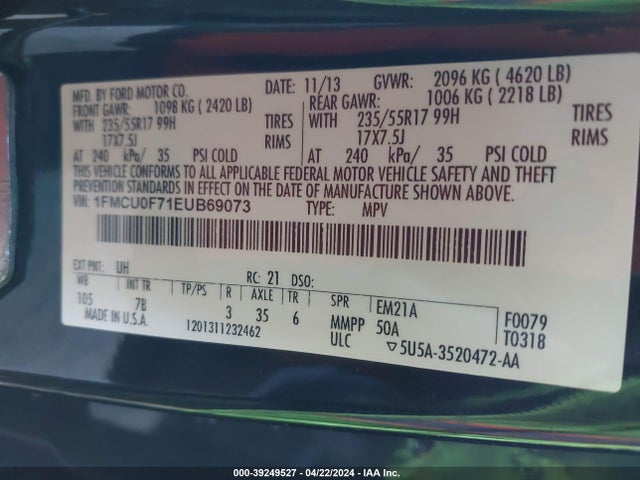 Ford ESCAPE S 2014 1FMCU0F71EUB69073 Image 9