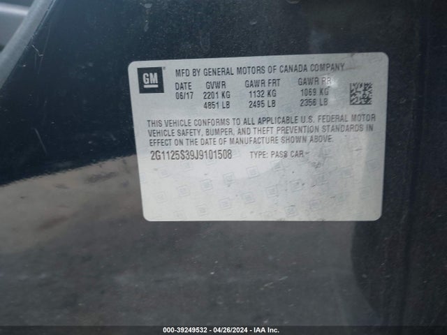 Chevrolet IMPALA 2LZ 2018 2G1125S39J9101508 Image 9
