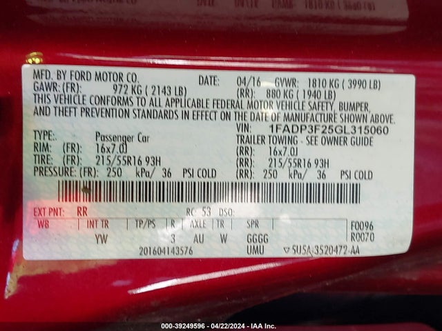Ford FOCUS SE 2016 1FADP3F25GL315060 Image 9