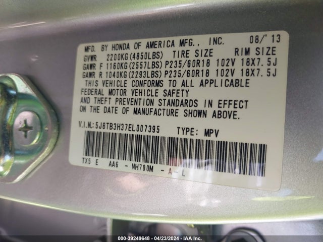 Acura RDX 2014 5J8TB3H37EL007395 Image 9
