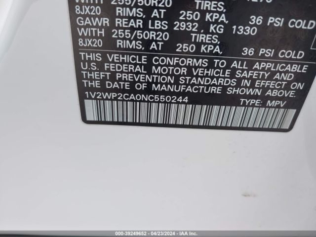 1V2WP2CA0NC550244 Volkswagen Atlas 2.0t Se W/technology