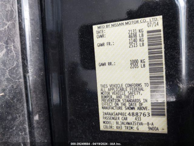 1N4AA5AP4EC488763 Nissan Maxima 3.5 S/3.5 Sv