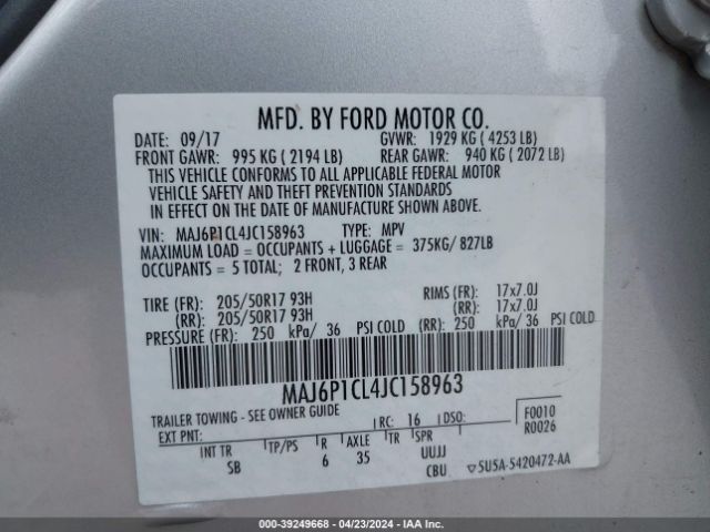 MAJ6P1CL4JC158963 Ford Ecosport Ses