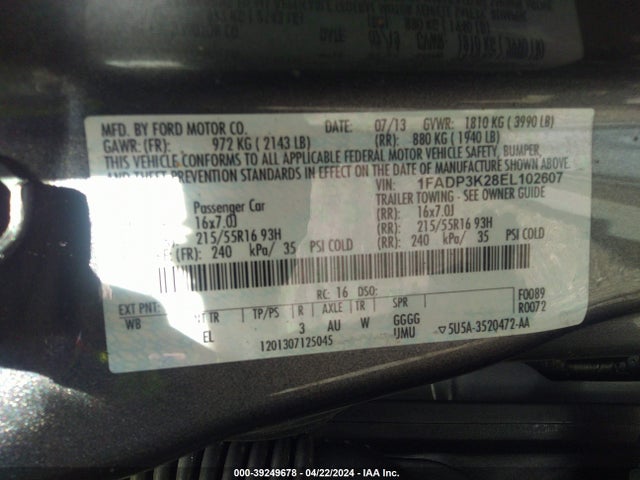 Ford FOCUS SE 2014 1FADP3K28EL102607 Image 9