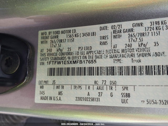 Ford F-150 Xlt 2021 1FTFW1E5XMFB17655 Image 9