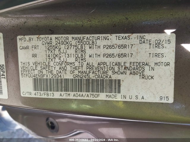 Toyota Tacoma Base V6 2015 5TFUU4EN9FX129341 Image 9
