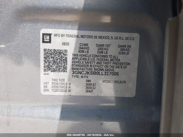 3GNCJKSB0LL317005 Chevrolet Trax Fwd Ls