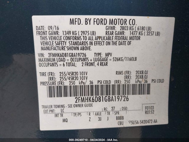 Ford Flex Limited 2016 2FMHK6D81GBA19726 Image 9