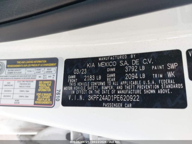 3KPF24AD1PE620922 KIA Forte Lxs