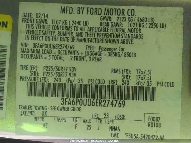 Ford Fusion Hybrid S 2014 3FA6P0UU6ER274769 Image 9
